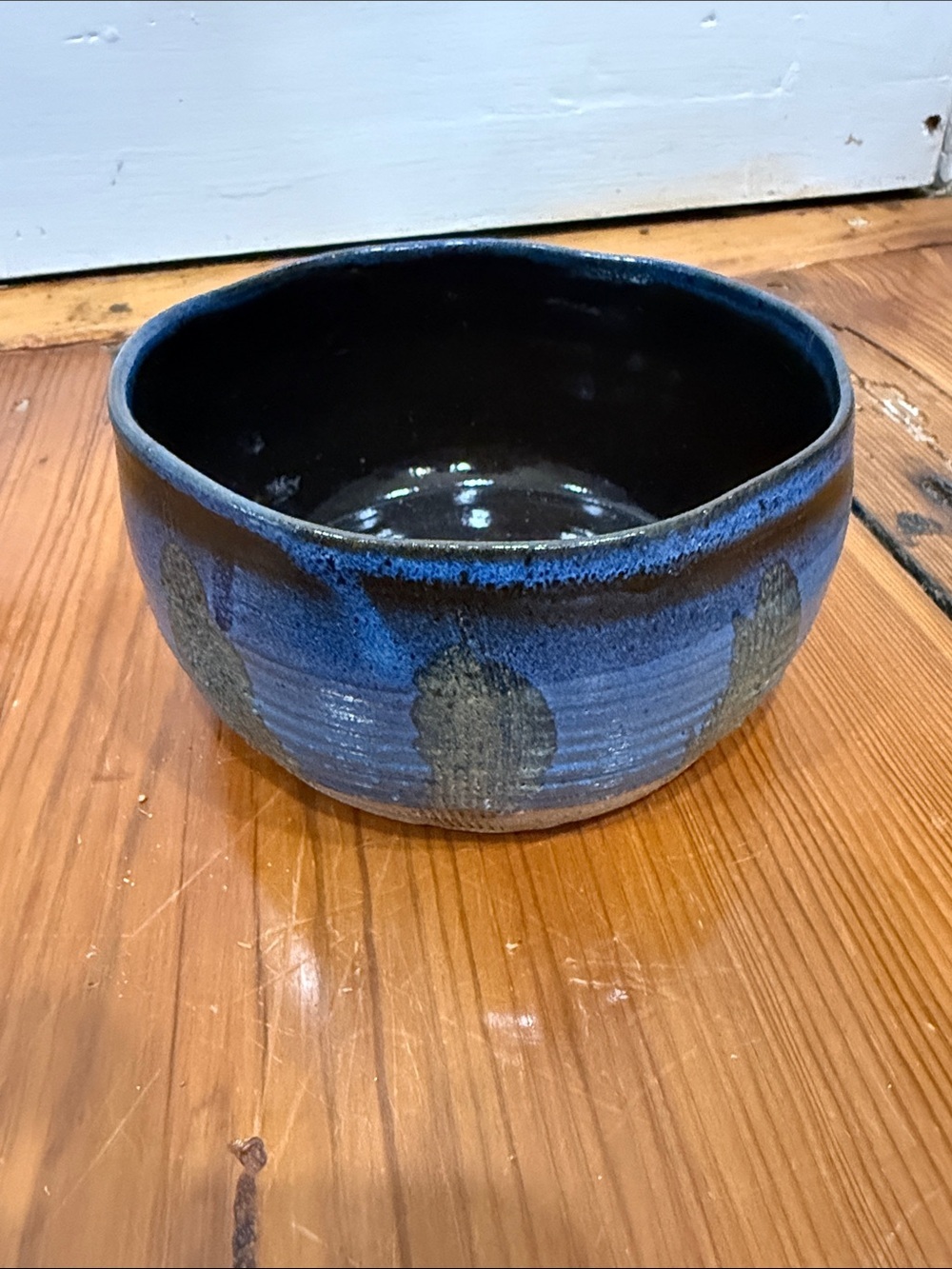 Handcrafted Pottery Bowl in Blue and Black